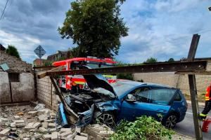 Náraz osobního auta do zídky v Těšově se neobešel bez zranění