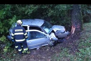 V Hlinsku skončilo osobní auto ve stromě